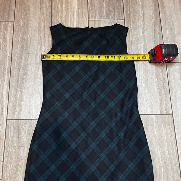 Talbots Dress 2P Blue Green Plaid Stretch Wool Sleeveless Christmas Floral Lace - Picture 3 of 6